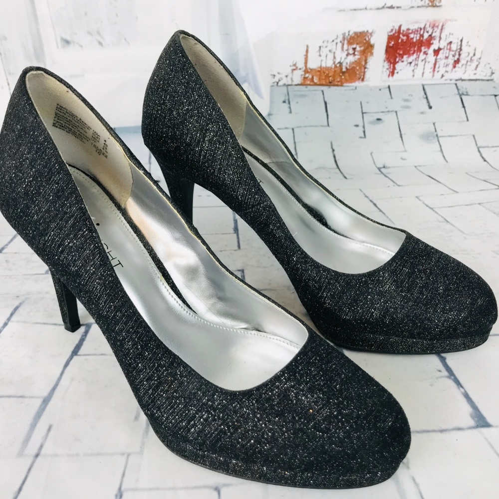 ❤️3/$20 FIONI NIGHTS Black Sparkle Glitter Heels 8 - Picture 2 of 7